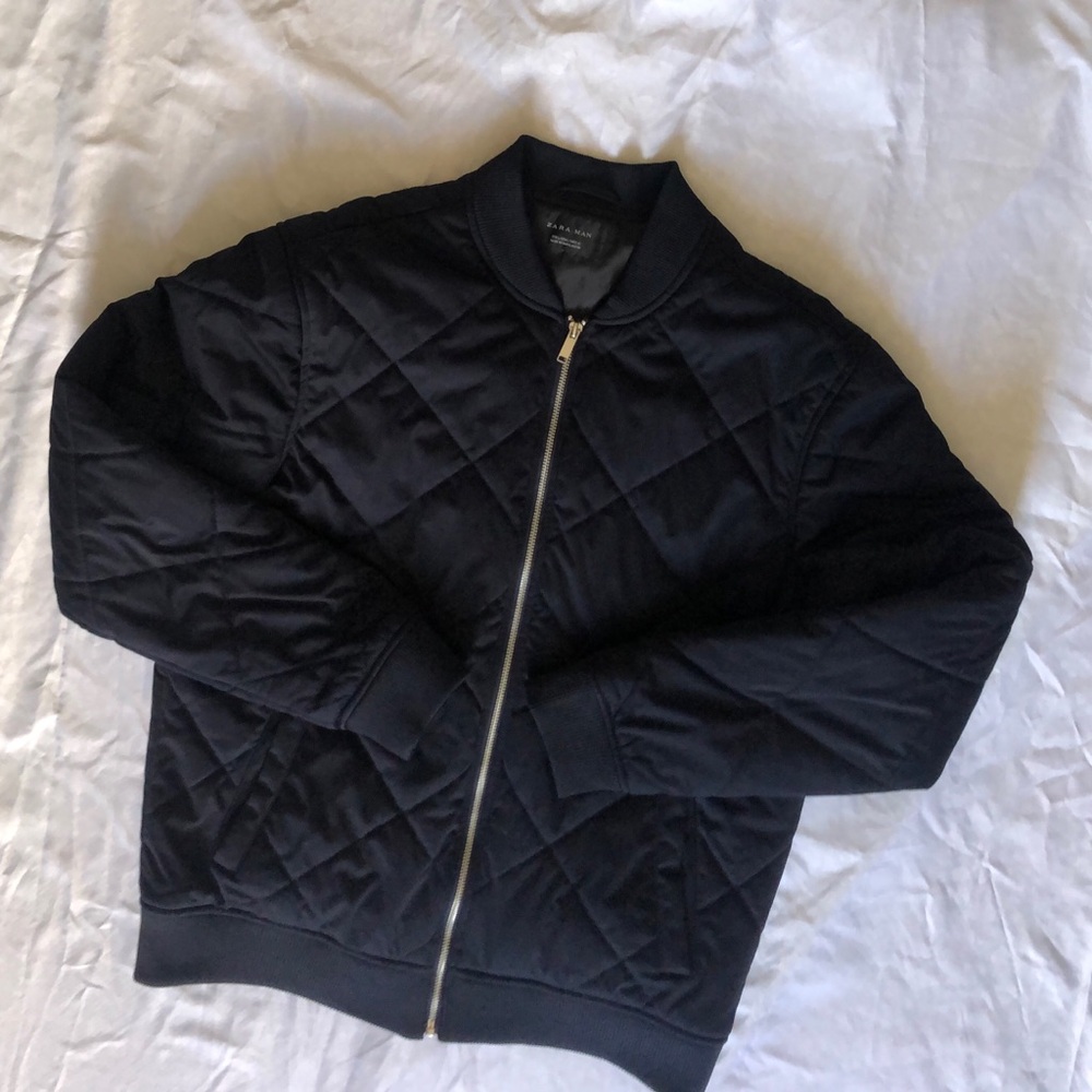 ZARA Men's Black Quilted Bomber Jacket